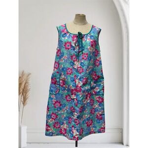 Vintage 60s 70s Beco Women M Floral House Dress Zip Lounge Coat Cottage USA Made